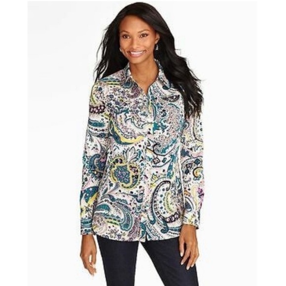Talbots Watercolor Paisley Long Sleeve Button Up Blouse Size 1X - Picture 1 of 7